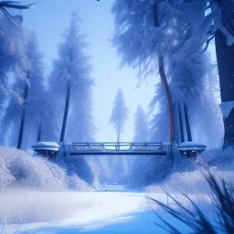 Forest ice palms twigs winter, bridge birds,live house, bear, deer, unreal engine