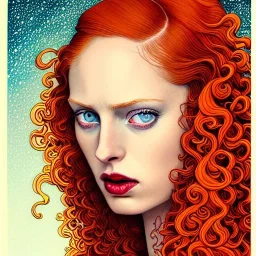 Deborah Ann Woll, her striking perfectly detailed clear eyes, her perfect, precisely detailed lightly freckled face, meticulously detailed long curly multi-hued ginger carrot-colored cherry red fiery hair, luminous colorful sparkles; by james r. eads, gawki, rajewel, tania rivilis, dan mumford, artgerm, greg rutkowski, alphonse mucha and william-adolphe bouguereau; glitter, airbrush, octane render, volumetric lighting, photorealistic digital painting, smooth, sharp focus