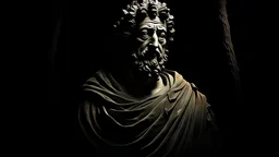 stoicism, Marcus Aurelius, dark, background is dark forest