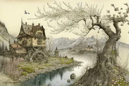 Spring in Switzerland elegant extremely detailed fantasy intricate 8k very attractive beautiful high definition crisp quality colourful Jean-Baptiste Monge bernard buffet