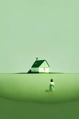 minimalist, realism, green, plain, field, home, family, woman, child, old, happy, glad