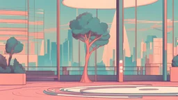 quiet area with some trees illustration. futuristic style, modern city, lights in the afternoon