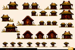 old Russian huts sprite sheet for 2d horizontal platformer