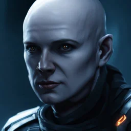 a bold and heroic bald male Corellian pilot in black and metallic grey First Order special forces gear meets a female Jedi Master in ancient, mystical temple, hyperdetailed, dynamic lighting, hyperdetailed background, 8k resolution, volumetric lighting, light skin, fully symmetric details