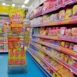 vary colorful kmart japan anime pocky a lot of aisle from tap view with white floors