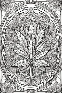 outline art for stoners coloring pages with A very simple stained glass style design featuring swirling smoke patterns and intricate cannabis leaf details., white background, sketch style, fully body, only use outline, mandala style, clean line art, white background, no shadows and clear and well outlined