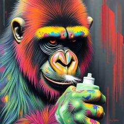 colorful Gorilla spraying glue by Jamie Hewlett