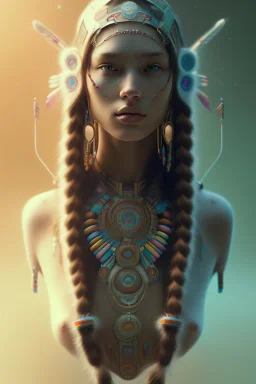 girl, cute, beautiful, Native American, head and shoulders portrait, 8k resolution concept art portrait by Greg Rutkowski, Artgerm, WLOP, Alphonse Mucha dynamic lighting hyperdetailed intricately detailed Splash art trending on Artstation triadic colors Unreal Engine 5 volumetric lighting, long hair, brown eyes, black hair, clean face