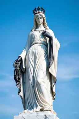 photo of a lady statue made of white marbel with black parts showing a goddoss love