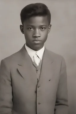 1920's yearbook photo, teenage Morgan Jones (Lennie James) 14 years old, brown hair, 1920's hairstyle and clothes, photorealistic, --ar 9:16 --style raw