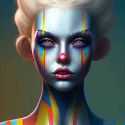 clown girl, excellent skin, symmetrical, soft lighting, detailed face, concept art, digital painting, looking into camera