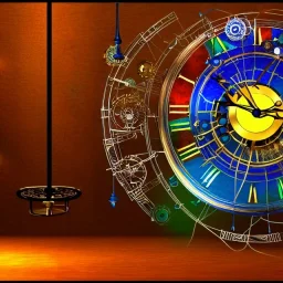 Rainmeter Skin for the Steampunk Orrery and Clock in the middle. Blue, red, yellow, green, pink colors