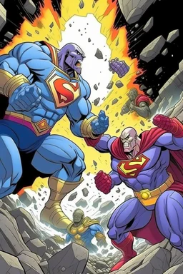 Supermann fighting thanos while they Are falling animated