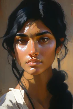 portrait of Indian labor, black hair, pretty face, realistic, fine details. realistic shaded lighting by Ilya Kuvshinov Giuseppe Dangelico Pino and Michael Garmash and Rob Rey, IAMAG premiere, WLOP matte print, cute freckles, masterpiece