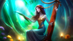 Fantasy digital illustration: = a magical singing harp