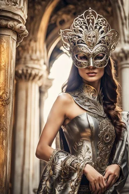 Photograph Beautiful woman wearing venice Metal Mask Carving Art,Fashion Style