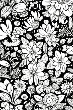 pretty Cute simple beautiful girly feminine cartoonish pattern for coloring pages, use only black and white, clear crisp outlines