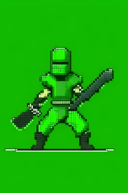 a pixel art-style, simple 64-bit Ninja with a green outfit, retro gaming shinobi graphic style