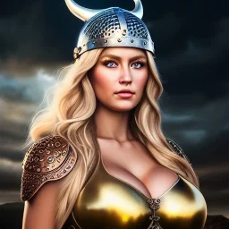 Ultra detailed fullbody Portrait in oil on canvas of beautiful busty female Viking with armor,helmet,extremely detailed digital painting,ultrarealistic skin,intense stare, extremely detailed face, crystal clear eyes, mystical colors ,perfectly centered image, perfect composition, rim light, beautiful lighting,masterpiece ,8k, stunning scene, raytracing, anatomically correct, in the style of Simon Bisley and Ohrai Noriyoshi and robert e howard and Steve Jung and Wizyakuza and uncannyknack.