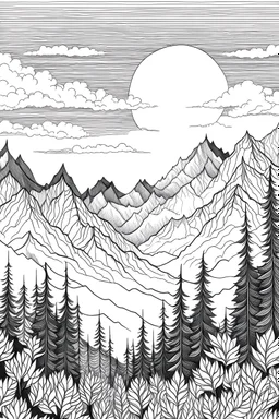 black and white coloring pages for adults featuring mountains, no shading