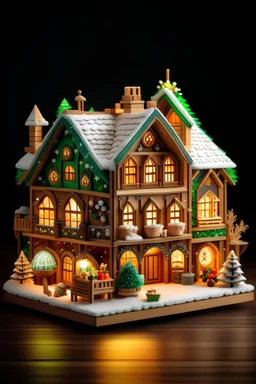 A (((wonderfully detailed Xmas house))) adorned with festive decorations with gifts and snowing, celebrating the joyous spirit of sunshine Christmas