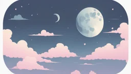 night sky with moon and clouds, in the style of pastel, anime aesthetic