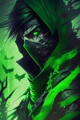 green vampire ninja, anime style, depth of field, nvidia graphics, lightrays, trending art, movie poster