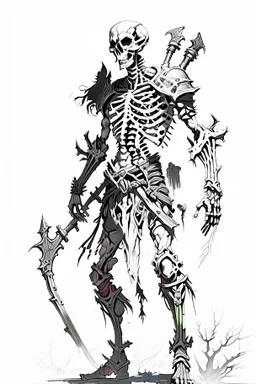 Skeleton warrior black and white ttrpg sketch art full body