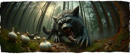 3d airbrush render,i was cooking garlic and went out to eat and something hit me hard and i wake up puked and wrestled a vampire werewolf and ran to the forest to sleep , pinhole cam, airbrush 3d rendering, in the style of Titian and Dali , torn edges on border