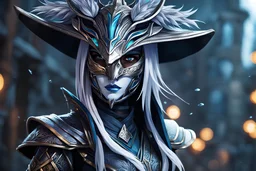 kindred with her mask in 8k anime realistic drawing style, ronin custom, rain, apocalypse, intricate details, highly detailed, high details, detailed portrait, masterpiece,ultra detailed, ultra quality