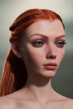 Woman, body 190cm, orange hair, two braids, bangs, rossi eyes, big eyes, freckles, long eyelashes, Frozen, 8k resolution