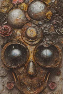 an abstract painting of rusted metal and flowers, by anselm kiefer and lucian freud, rust, scaffolding, iron cladding, decay, mixed media, textured, anatomically correct, beautiful perfect face, sharp focus, highly detailed