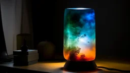 A sound-reactive lamp crafted from emotion-reactive resin, with pigment-morphing surfaces that whispers forgotten languages when night falls.