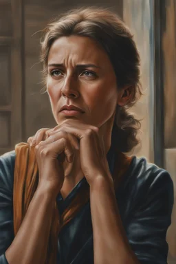 A close-up image of a woman wiping away a tear with a determined expression, realistic, photorealistic, hyperrealism, full-body