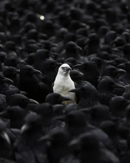 Among the black crows, one white crow is among the black crows.