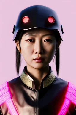 portrait, Asian woman samurai warrior :: symmetry photography, cyberpunk style :: helmet, leather dress, japanese traditional ornaments, pink, white, black, led wires, glow eyes, cinematic, Ultra realistic, dark scene, soft color, highly detailed, unreal engine 5, RTX, ultra detail, 3d, finely drawn, high definition.