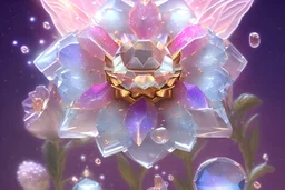 one big crystal subtle flower in a galactic ambiance with a very little beautiful fairy, transparent petals, delicate colors, in the foreground, full of details, smooth, bright sunshine，soft light atmosphere, light effect，vaporwave colorful, concept art, smooth, extremely sharp detail, finely tuned detail, ultra high definition, 8 k, unreal engine 5, ultra sharp focus