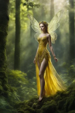 Photography Realistic Forest Beautiful Fairy,full body, full shot,forest,Photography Sony Alpha 7 50mm 1.8,medium shot, high-resolution image with fine details, citrine, ultra detailed,ultra realistic,extremely realistic,intricate,photorealistic,epic composition,masterpiece