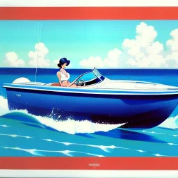 fullbody inside frame,sea,classic style concept, vintage SpeedBoat vehicle, retro design study, toned colors