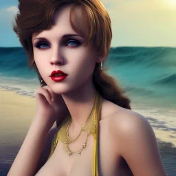 Aaron Carter with sexy Clara Bow, stormy seas, two people, Aaron Carter, romance, romantic, water, swimming, DAZ3D, by Michael Turner, soft lips, cinematic lighting, studio lighting, shine, 4K, fantastic view, girls at beach with her.