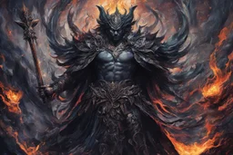 A visually striking and abstract representation of Hades, utilizing deep hues and complex shapes to evoke the mythical and godly aspects of his character, (visually striking abstract representation:1.4), (Hades, the mythical god:1.5), (deep hues and complex shapes:1.3), (expressive and godly ambiance:1.2), drawing inspiration from abstract interpretations of classical mythology