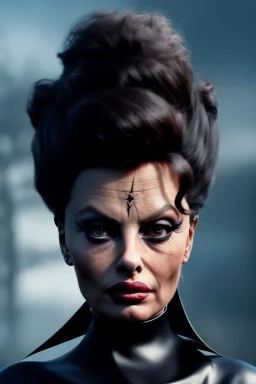 young sophia loren as evil queen in black leather, angry, stern look, volumetric lighting, particales,highly detailed,cinematic, deep colours,8