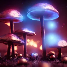 metal MUSHROOMs stars galazy SPACE lANDSCAPE BURNING IN BLUE FLAMES