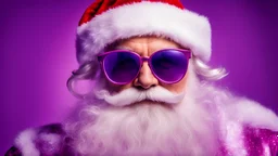 Portrait of Santa Claus in sunglasses on a purple background. Christmas. Studio shot, winter feeling, vibrant color, attention grabbing.