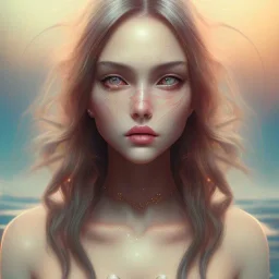 Insanely portrait of beautiful girl, beautiful face, sunny, relaxing, sea, trees, glossy, real details, hyper ultra photo realistic, anime style, fantasy art, glowing landscape, 8k