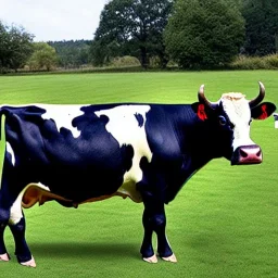 A cow wearing a pantsuit