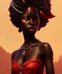 Negra Francisca, beautiful, African slave, simple red fabric dress, black hair, head and shoulders portrait, 8k resolution concept art portrait by Greg Rutkowski, Unreal Engine 5 volumetric lighting