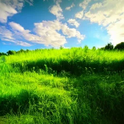 Green land , blue sky , cloud , sunshine , son