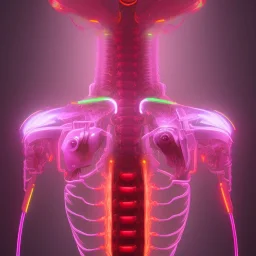 cyberpunk rib bones neon shining, dark red tones,