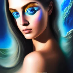 Drawing in oil on Canvas, ultra detailed portrait of SEA CREATURE Avatar, extremely detailed digital painting, intrincate, extremely detailed face, crystal clear Big eyes, in the style of Kaare Andrews, mystical colors , perfectly centered image, perfect composition, perfect anatomy, movie poster ,rim light, beautiful lighting, 8k, stunning scene, raytracing